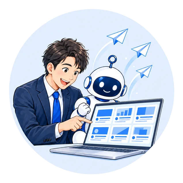 担当者とAI社員が、次々に公開される記事を見ている
