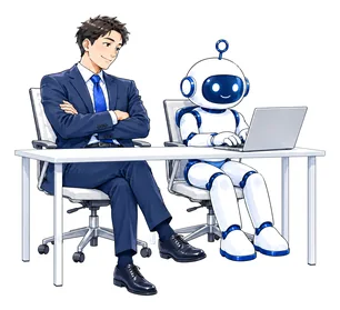 安心して座る担当者の横で、AI社員が作業している