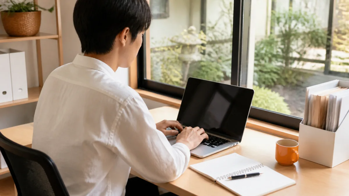 バックヤードでノートPCから個別に問い合わせへ返信する店舗スタッフ