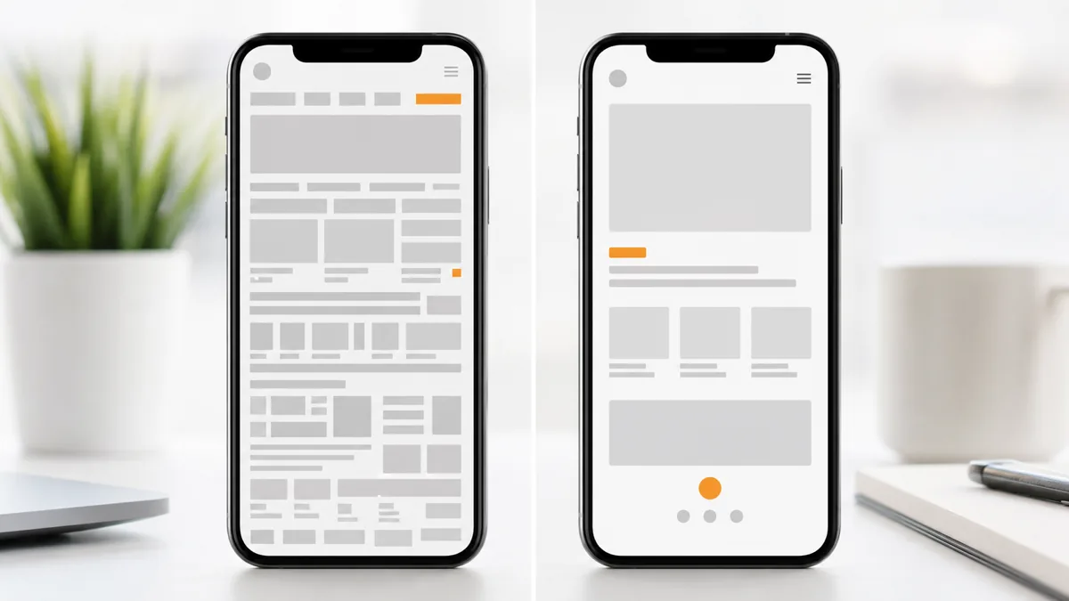 スマホサイトのリニューアル前後の見やすさを比較したイメージ図