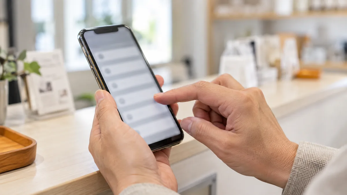 スマートフォンでメッセージ配信設定画面を操作する手元